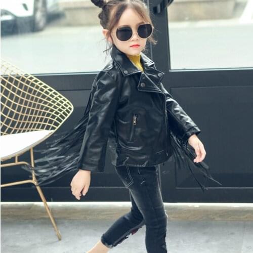 INS hot children PU jacket, 2-7 year old girl fashion coat tassel leather,motorcycle leather jacket kids jacket online celebrity