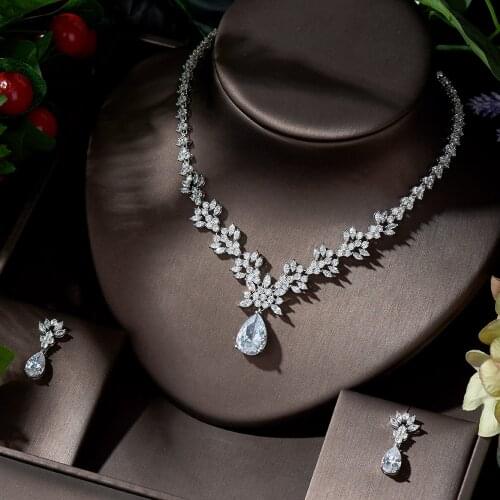 HIBRIDE Bridal Leaf Pendant Jewellery Set Cubic Zirconia Wedding Necklace and Earrings Luxury Bridal Jewellery Set Bijoux N-1386