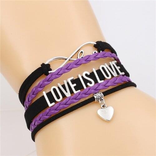 LOVE IS LOVE Infinity heart charm Multi-layer Couple Bracelet Handmade Leather Bracelets Letter Pulseras Gift Adjustable Bangles