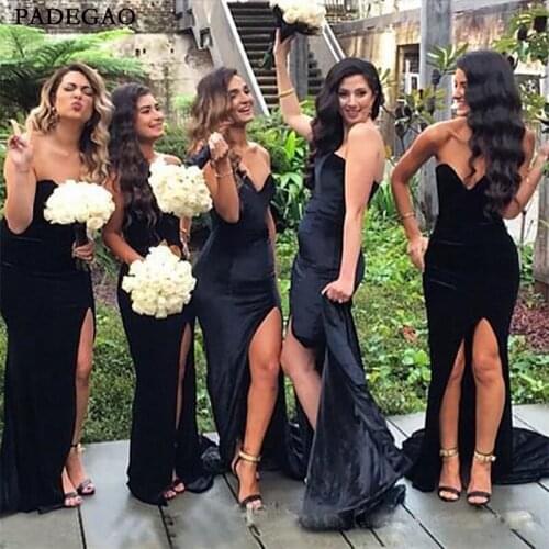 Sweetheart Black Velvet Bridesmaid Dresses Long Mermaid Split Wedding Party Dress Custom Made Wedding Guest Bridesmaids Gowns