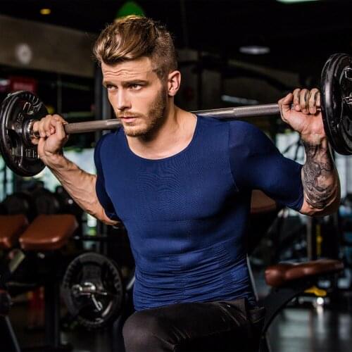 Fashion 2020 Summer Fitness Joggers bodybuilding muscle sweat tight Carry buttock skinny nylon short sleeve Shapers men