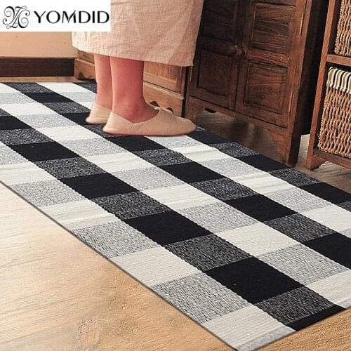 Entrance Door Mat Washable Kitchen Floor Mats Plaid Print Cotton Linen Rug Bedroom Living Room Bedside Area Rugs Modern Carpet