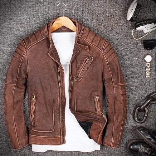 Free shipping.Brand Classic cow jacket,man 100% genuine leather jackets,vintage quality men motor biker coat