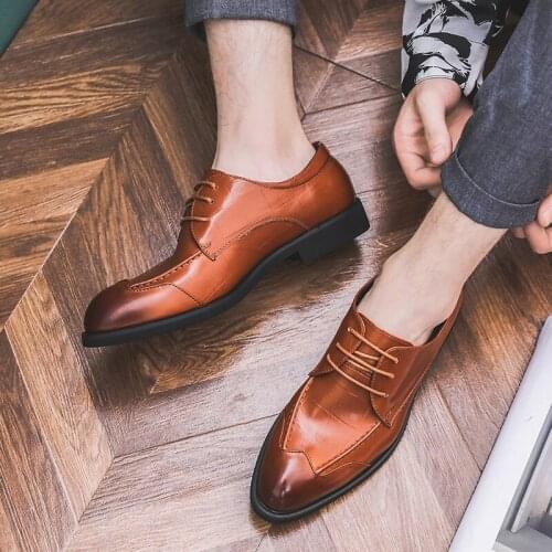 Yomior Mens Shoes Autumn Winter Vintage Italian Shoes Formal Dress Loafers Genuine Leather Business Casual Wedding Oxfords