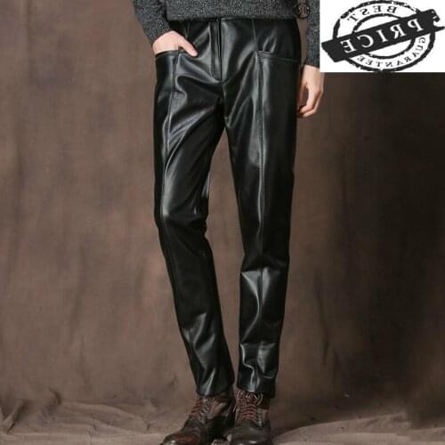 Quality Genuine High Leather Pants Men Cowhide Mens Pants Casual Trousers Plus Size Autumn Winter 2021 Pantalon Cuir LW