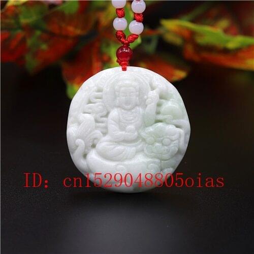 Natural White Chinese Jade Manjusri Bodhisattva Pendant Necklace Charm Jewellery Carved Amulet Fashion Accessories Gifts Women