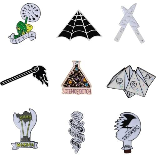 Science enamel pin No Idea Light bulb Rose Knife Chemical Beaker Origami badge brooch Lapel pins Denim bag Cartoon Jewelry Gifts