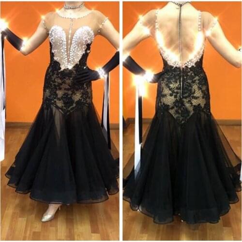 GOODANPAR New Standard Ballroom Dance Dress Women Girls Competition Costume Lycra Waltz Stage black lace Sexy