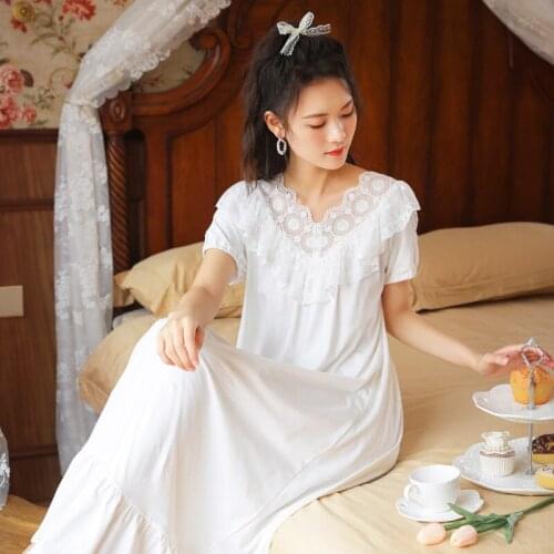 Wasteheart Sumnmer New Women Homewear White Sexy Sleepwear Nightdress Lace Nightwear Luxury Nightgown Court Homewear Court Gown