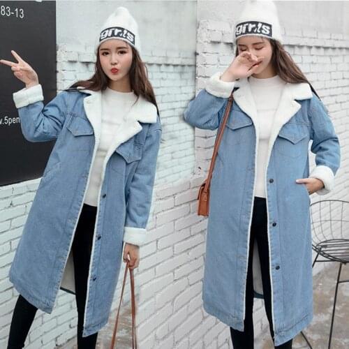Autumn Winter Women Coat Wool lining Denim Jacket for Women with Fur lining Outerwear Female Winter Long Coat warm Jeans Jackets