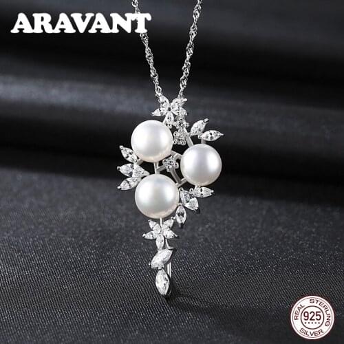 925 Sterling Silver Tree Of Life Cubic Zircon Freshwater Pearl Pendant Necklaces For Women Wedding Pearl Jewelry