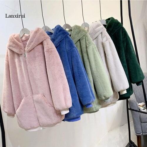 Oversize Hooded Faux Fur Coat Winter Jacket Women Fashion Parka Thick Warm Winter Coat Women Female Loose Faux Fur Jackets