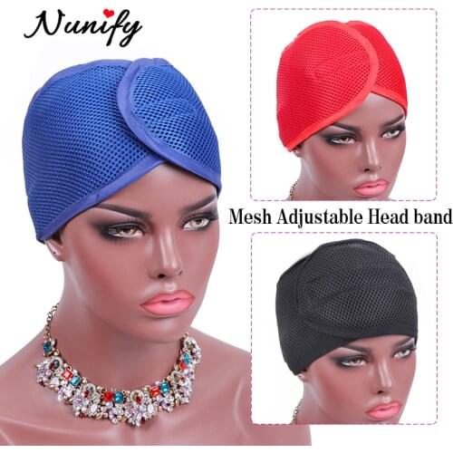 Nunify New Fashion Non Slip Adjustable Lace Wig Headband Foam Mesh Wrap Wig Band Soft Polyester Mesh Belt Bonnets