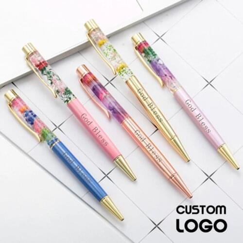 1pc Creative Eternal Flower Ballpoint Pen Metal Crystal Ballpoint Pens Student Stationery Office Pen Lettering Custom Logo