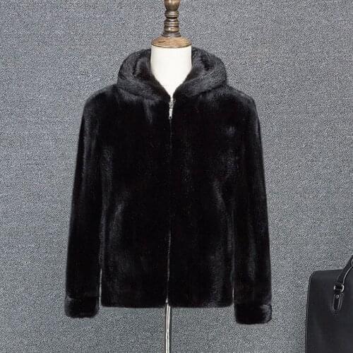 100% Real mink coat mens black with hood 2021 new Haining mink fur suede mens fight jacket