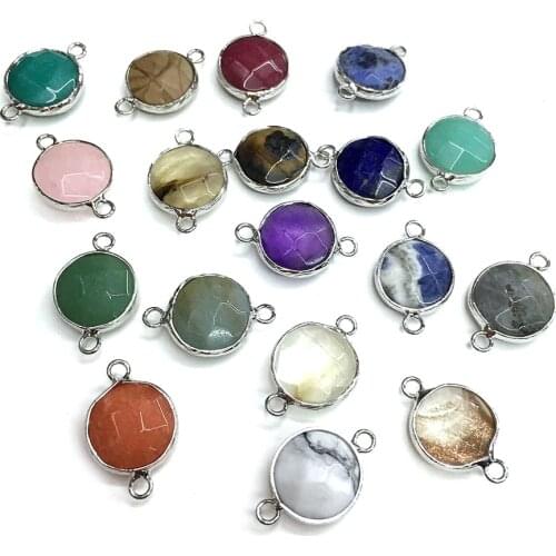 Natural Stone Pendant Connectors Round Faceted Agates Turquoise Crystal Stone Link Charms for Jewelry Making Necklace Bracelet