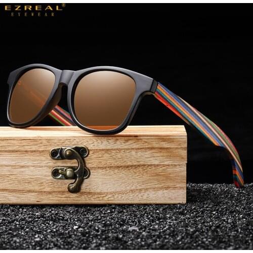 EZREAL Polarized PC Frame With Wooden Legs Sunglasses for Men or Women Color Wooden Temples