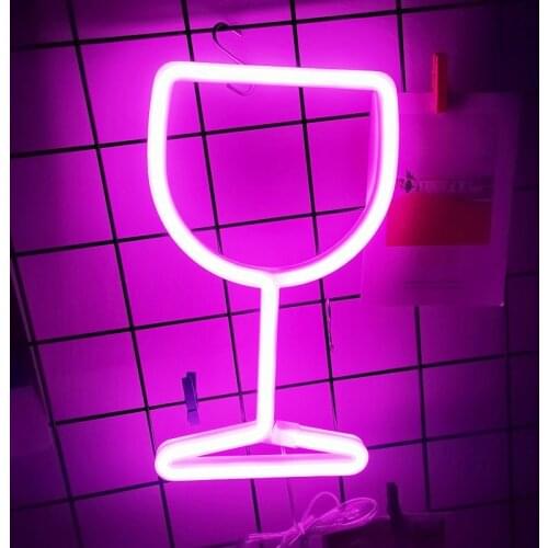 LED Neon Light Wine Glass Wall Hanging Neon Sign USB Battery Operated Nightlight for Party Holidays Bar Home Decor Birthday Gift