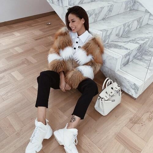 Ladies Natural Color-matching Short Red Fox Fur Coat 2020 Winter Outwear High quality Jackets