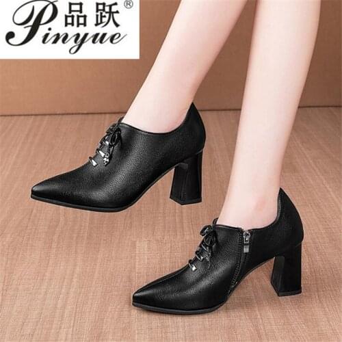 Lace Up High Heels Woman Shoes Autumn Winter Metal Pointed Toe Dress Shoes Black Pumps Square Bare Zip Boots