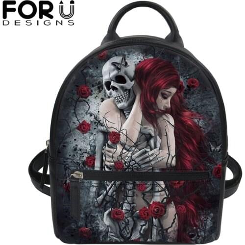 FORUDESIGNS Day of The Dead Sugar Skull Girls Print Black Womens Mini Leather Backpack Casual Shoulder Bag for Female Mochilas