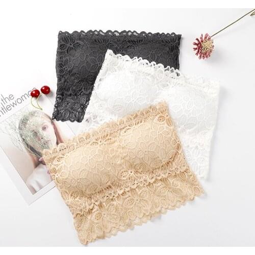 Fashion Women Lace Strapless Tube Top Blusa Padded Seamless Tube Bra Bralette Bandeau Top Nude/Black/White Sexy Bra Crop Tops