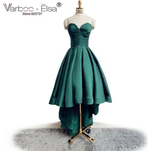 Abendkleider 2018 Real Photo Dress Strapless Emerald Green Prom Dress High Low Prom Dresses Pleat Sweetheart Vestidos De Festa