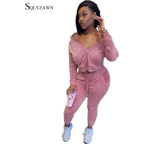Winter Velvet Crop Jacket and Tracksuit Joggers Track Pants Two Piece Set with Big Pocket Sweatpants Set for Women Outfits Suit