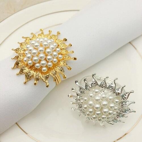 10pcs Hotel Western Restaurant Pearl Napkin Buckle Sun Flower Napkin Ring Flower Sunflower Mouth Cloth Napkin Ring