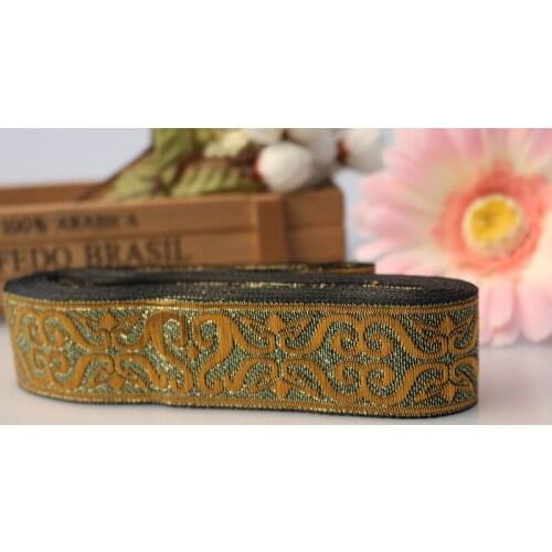 10yards/lot wide 3.4cm Woven Jacquard Ribbon classical design gold for curtain and clothing accessory LS-1069