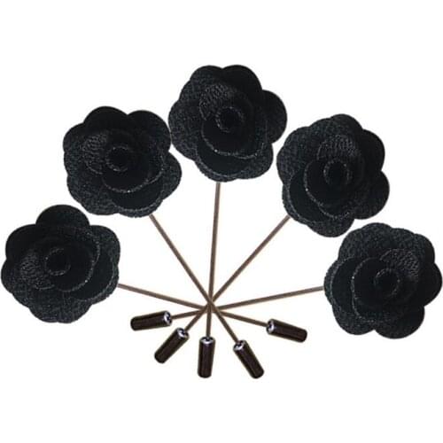 20Pcs Black Handmade Guest Boutonniere Pins Silk Rose Artificial Flowers Groomsman Best Men Women Brooch Corsage Wedding Flower