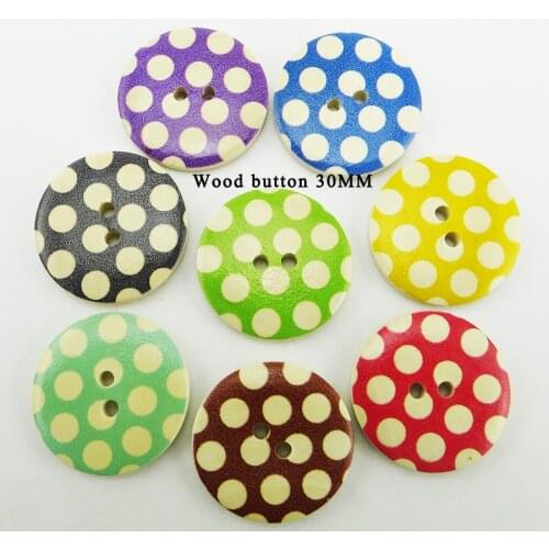 20PCS NEW Mixed color 30mm t polka dot Button rustic plaid handmade diy accessory small wooden buttons Sewing Supplies mcb-050