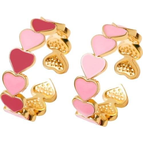 2021 Ins Bohemia Gothic Pink Enamel Love Heart Ring Girls Cute Simple Metal Gold Rings for Women Punk Girlfriend Jewelry Gift