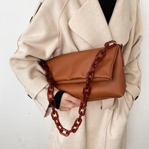 2021 INS Fashion Women Thick Chain Bags Soft PU Leather Crossbody Bags Female Folding Shoulder Bag Large Capacity Travel Bag