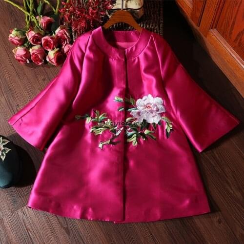 2021 chinese floral embroidery qipao blouse traditional vintage dress loose cheongsam satin tang suit satin cheongsam tops