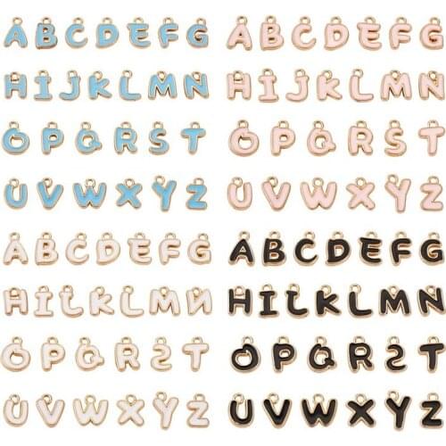 4 sets Alphabet Letter Alloy Enamel Charm Pendant Cute Letter A~Z 11x6.5x2mm for Jewelry Making DIY Earring Bracelet Craft