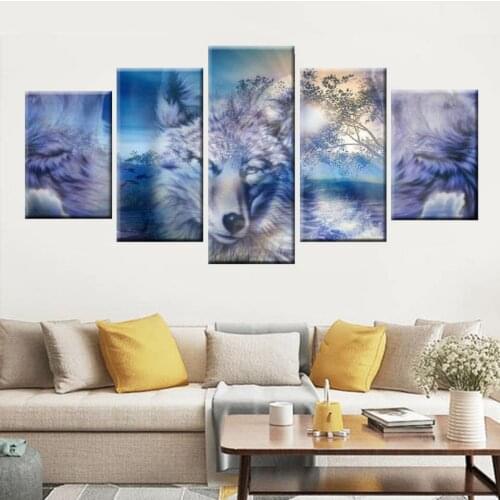 5 panel Abstract Painting Night fierce wolf 5d Diy Diamond Painting Animal diamond embroidery 3d full Square Drill,A2254