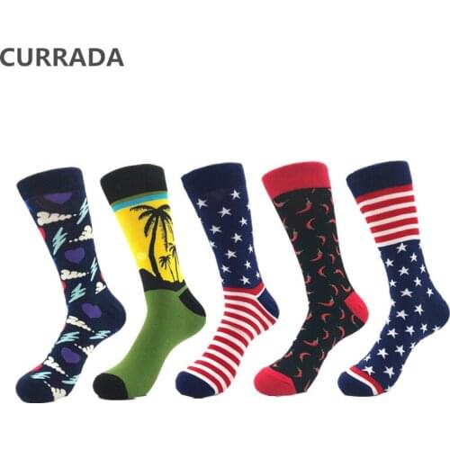 5pairs/lot Brand Quality Men Socks Combed Cotton colorful Happy Funny Socks Hot Sale fashion Casual long Mens compression socks