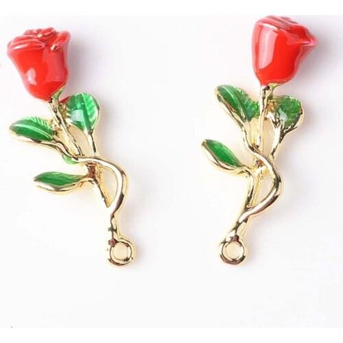 5 pcs/lot Red Rose Alloy Pendant Buttons Jewelry Earrings Choker DIY Accessories Handmade for Lady Best Gift Craft Components