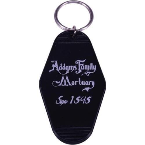Addams Family Mortuary Since 1545 Vintage Style Hotel Key Tag Motel Key Chain Key Fob (Black with White)