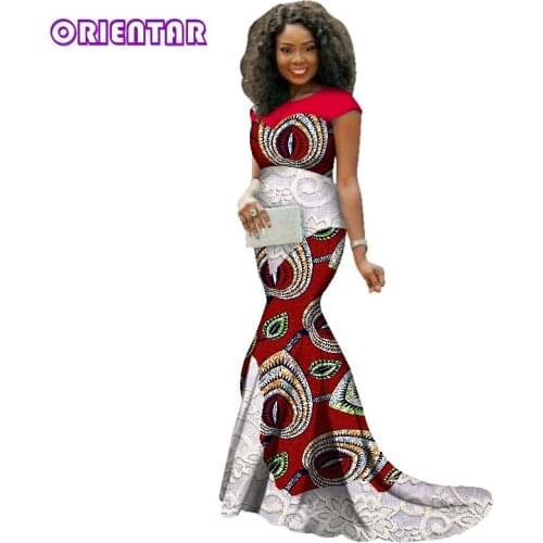 African Dresses for Women Sleeveless Floor-length African Women Party Dress Print Cotton Lace Dress Private Custom WY2828