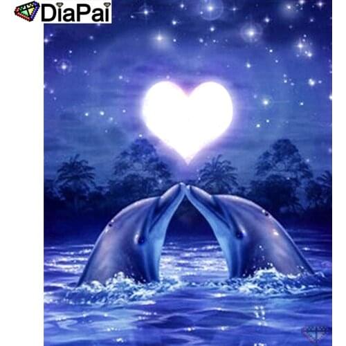 DIAPAI 5D DIY Diamond Painting 100% Full Square/Round Drill "Couple dolphin" Diamond Embroidery Cross Stitch 3D Decor A21611