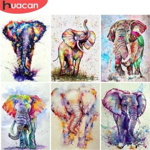 HUACAN Diamond Painting Cartoon Elephant Full Square/Round Home Art Diamond Mosaic Watercolor Wall Sticker