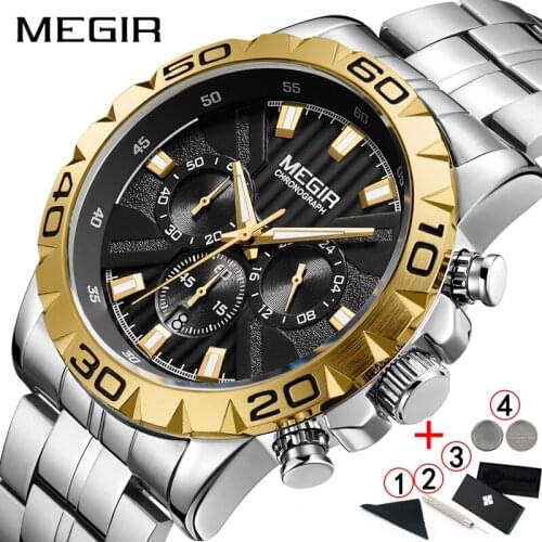 Relogio Masculino Wrist Watches Men 2019 Top Brand Luxury Megir Golden Chronograph Men Watches Military Male Wristwatch Man 2019