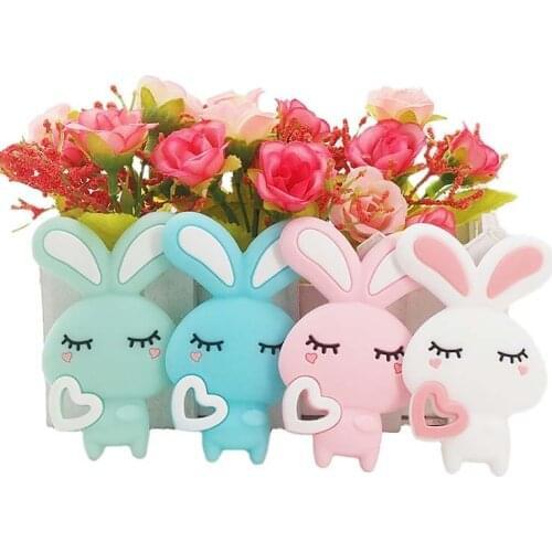 Chenkai 5PCS Silicone Rabbit Teether Baby Cute Animal Teether For DIY Baby Nursing Chewing Teether Chain Pendant Necklace Toy