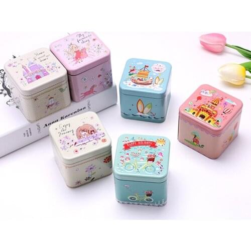 Colorful Cute Printing Mini Tinplate Box Square Storage Box Metal Wedding Favor Decorative Candy Box Home Party Decoration