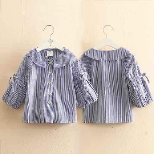 Baby Striped Long Sleeve Shirt 2021 Spring New Girls' Clothing Children Lantern Sleeve Shirt