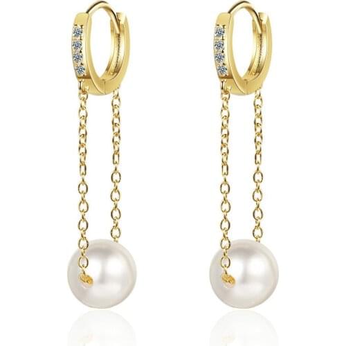 Long Set Single Row Diamond Ear Button Female Korean Version of Small Fresh Sweet Pearl Personality Chain Ear Jewelry Pearl