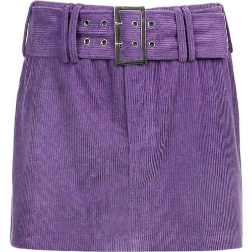 Women Corduroy Velvet Low Rise Sexy Short Mini A-Line Skirt with Waist Belt Harajuku Vintage Solid Color Slim Streetwear