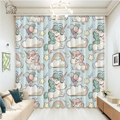 Unicorn Curtain For Living Room Rose Floral Blackout Curtain For Kids Room Purple Door Window Curtain Kitchen Micro Shading